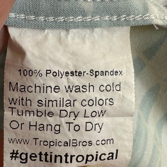 Men's NWOT Tropical Bros Teal White Palm Leaf Tropical Bold Print Button Up L - Picture 6 of 6